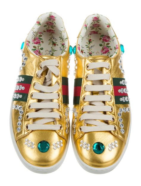 gucci sneaker jewls|Gucci jeweled striped sneakers.